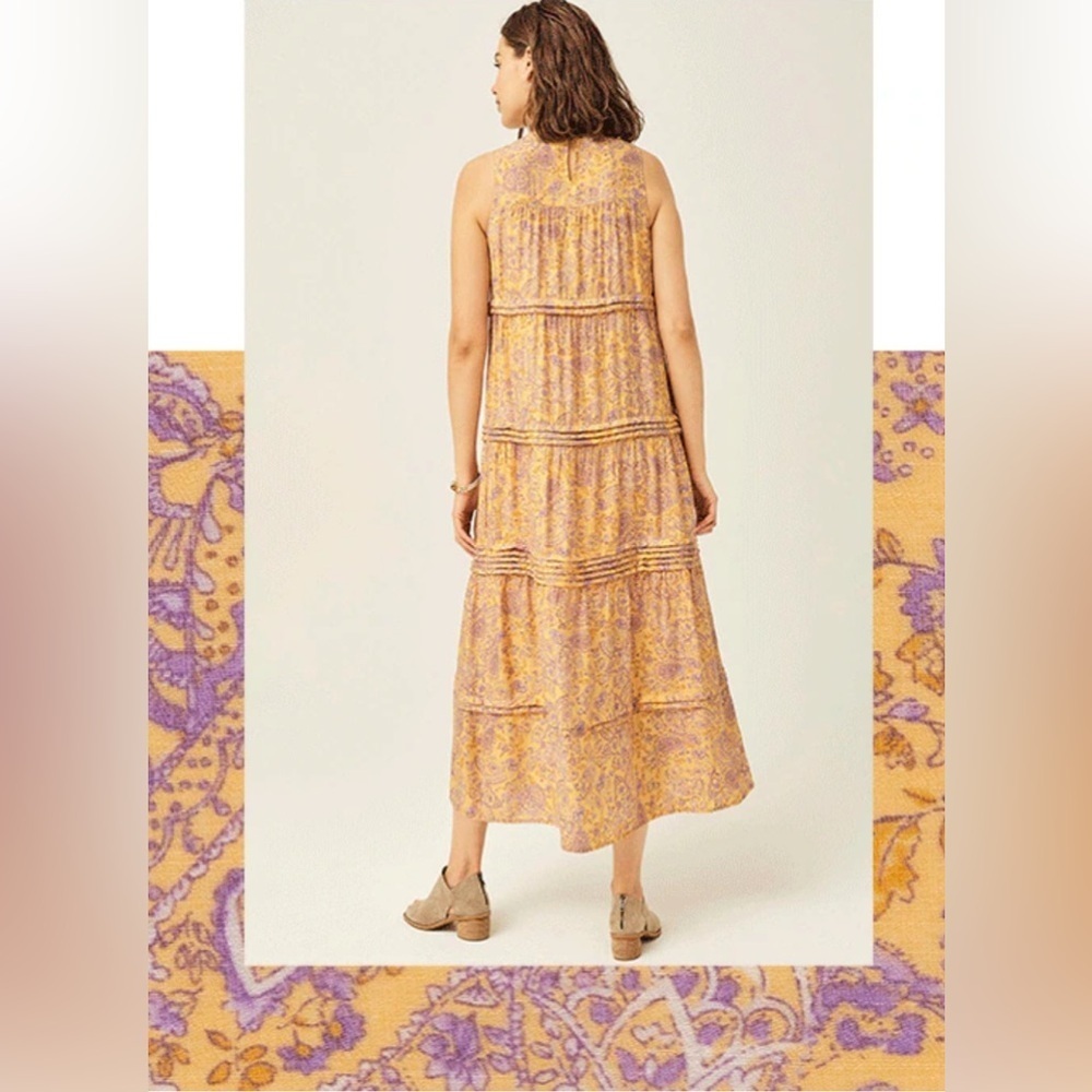 J.Jill Yellow Purple Floral Paisley Tiered Sleeveless Dress - Picture 3 of 10